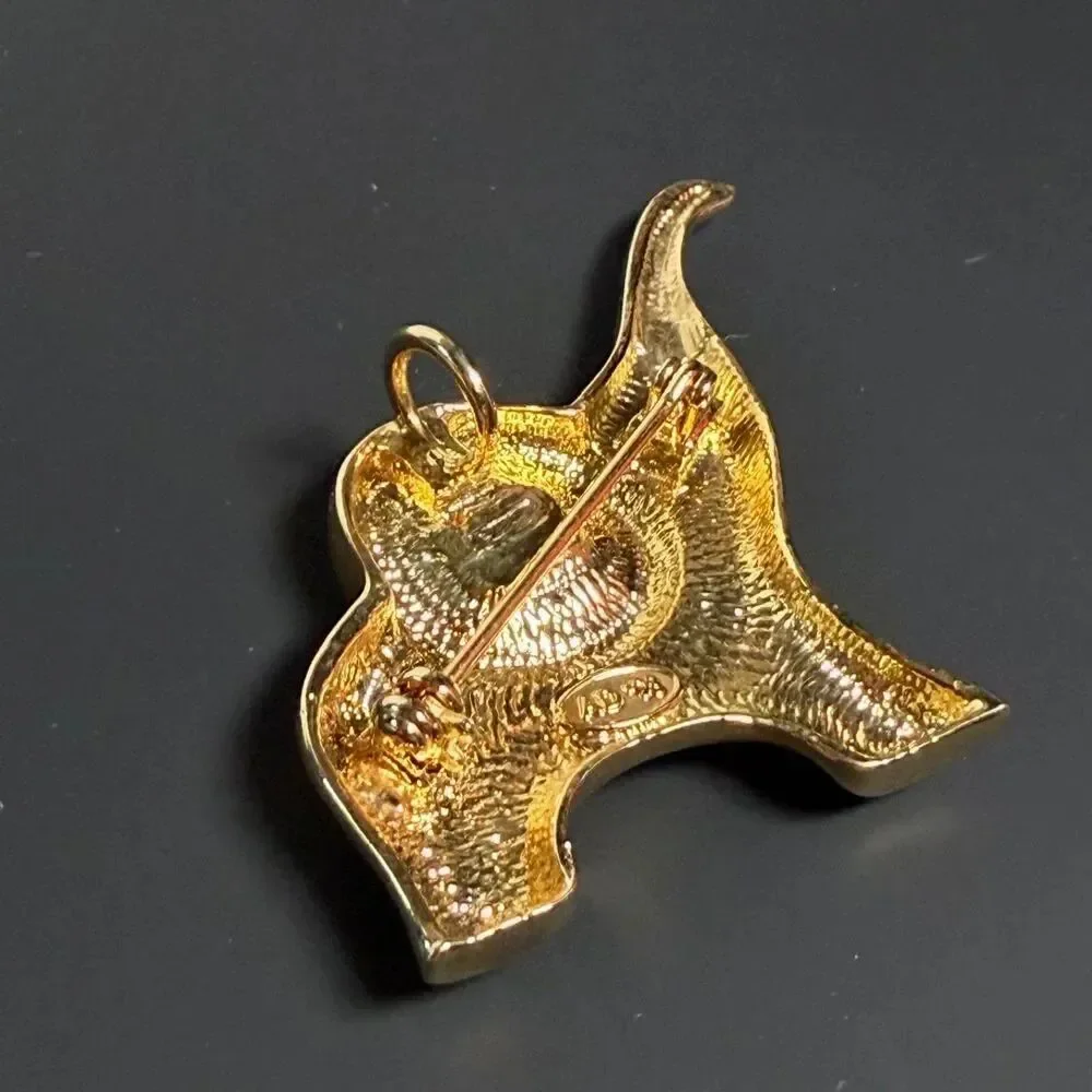 AD 98 Gold Tone Elephant Brooch Pin Pendant Silver Tone Ear Animal Vintage Style